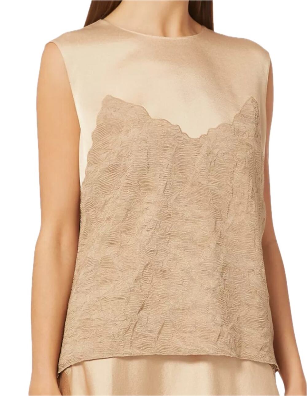 Vince Beige Lace Applique Satin Shell Sleeveless Blouse Top sz S Center Back Zip